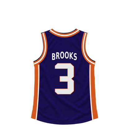 Phoenix Suns BROOKS #3 jersey keychain artwork preview. Jersey keychain design. Attachment hardware is supplied with the finished acrylic keychain.