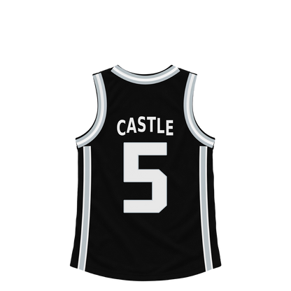 San Antonio Spurs CASTLE #5 jersey keychain artwork preview. Jersey keychain design. Attachment hardware is supplied with the finished acrylic keychain.