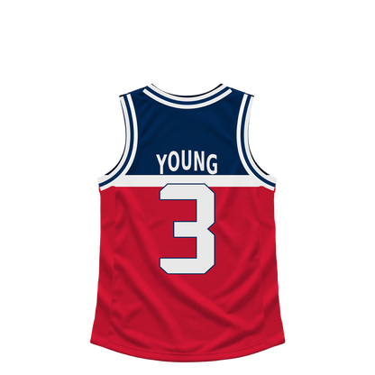 Washington Wizards YOUNG #3 jersey keychain artwork preview. Jersey keychain design. Attachment hardware is supplied with the finished acrylic keychain.