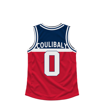 Washington Wizards COULIBALY #0 jersey keychain artwork preview. Jersey keychain design. Attachment hardware is supplied with the finished acrylic keychain.