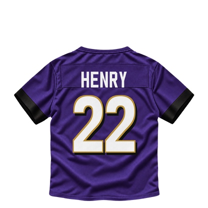 Baltimore Ravens HENRY #22 jersey keychain artwork preview. Jersey keychain design. Attachment hardware is supplied with the finished acrylic keychain.
