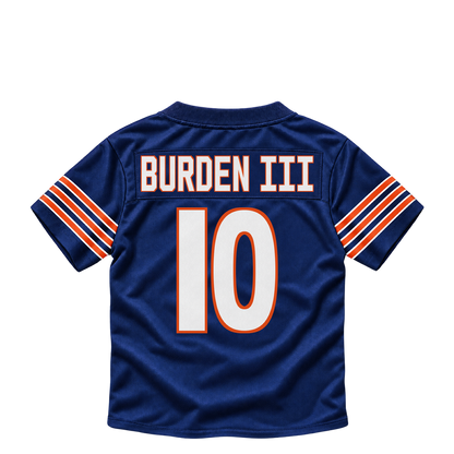 Chicago Bears BURDEN III #10 jersey keychain artwork preview. Jersey keychain design. Attachment hardware is supplied with the finished acrylic keychain.
