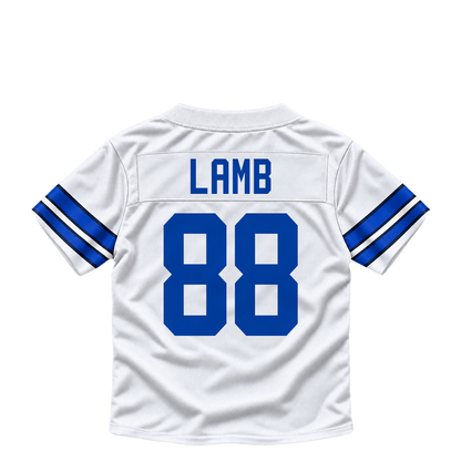 Dallas Cowboys LAMB #88 jersey keychain artwork preview. Jersey keychain design. Attachment hardware is supplied with the finished acrylic keychain.