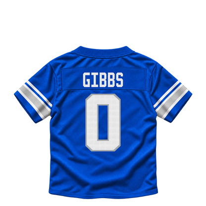 Detroit Lions GIBBS #0 jersey keychain artwork preview. Jersey keychain design. Attachment hardware is supplied with the finished acrylic keychain.