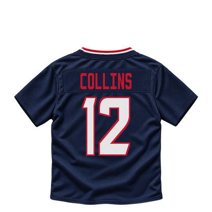 Houston Texans COLLINS #12 jersey keychain artwork preview. Jersey keychain design. Attachment hardware is supplied with the finished acrylic keychain.