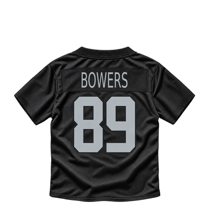 Las Vegas Raiders BOWERS #89 jersey keychain artwork preview. Jersey keychain design. Attachment hardware is supplied with the finished acrylic keychain.