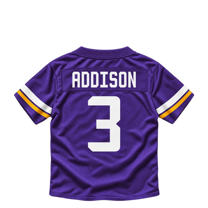 Minnesota Vikings ADDISON #3 jersey keychain artwork preview. Jersey keychain design. Attachment hardware is supplied with the finished acrylic keychain.