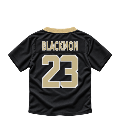 New Orleans Saints BLACKMON #23 jersey keychain artwork preview. Jersey keychain design. Attachment hardware is supplied with the finished acrylic keychain.