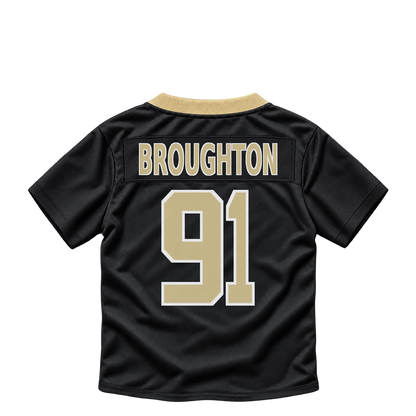 New Orleans Saints BROUGHTON #91 jersey keychain artwork preview. Jersey keychain design. Attachment hardware is supplied with the finished acrylic keychain.