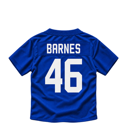 New York Giants BARNES #46 jersey keychain artwork preview. Jersey keychain design. Attachment hardware is supplied with the finished acrylic keychain.