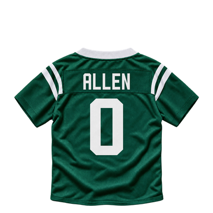 New York Jets ALLEN #0 jersey keychain artwork preview. Jersey keychain design. Attachment hardware is supplied with the finished acrylic keychain.