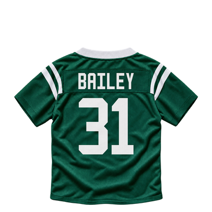 New York Jets BAILEY #31 jersey keychain artwork preview. Jersey keychain design. Attachment hardware is supplied with the finished acrylic keychain.