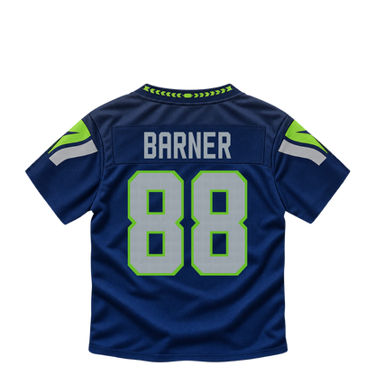 Seattle Seahawks BARNER #88 jersey keychain artwork preview. Jersey keychain design. Attachment hardware is supplied with the finished acrylic keychain.