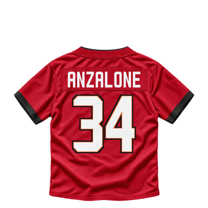 Tampa Bay Buccaneers ANZALONE #34 jersey keychain artwork preview. Jersey keychain design. Attachment hardware is supplied with the finished acrylic keychain.