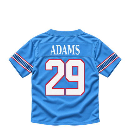 Tennessee Titans ADAMS #29 jersey keychain artwork preview. Jersey keychain design. Attachment hardware is supplied with the finished acrylic keychain.