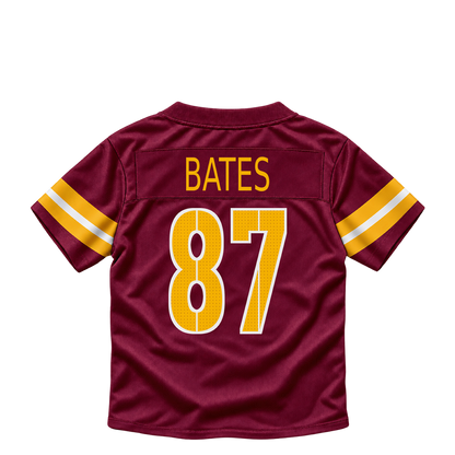 Washington Commanders BATES #87 jersey keychain artwork preview. Jersey keychain design. Attachment hardware is supplied with the finished acrylic keychain.