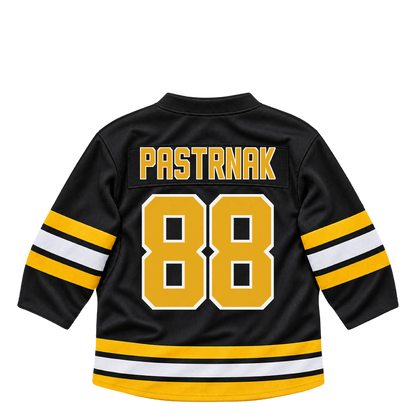 Boston Bruins PASTRNAK #88 jersey keychain artwork preview. Jersey keychain design. Attachment hardware is supplied with the finished acrylic keychain.