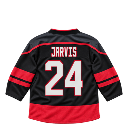 Carolina Hurricanes JARVIS #24 jersey keychain artwork preview. Jersey keychain design. Attachment hardware is supplied with the finished acrylic keychain.