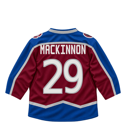 Colorado Avalanche MACKINNON #29 jersey keychain artwork preview. Jersey keychain design. Attachment hardware is supplied with the finished acrylic keychain.