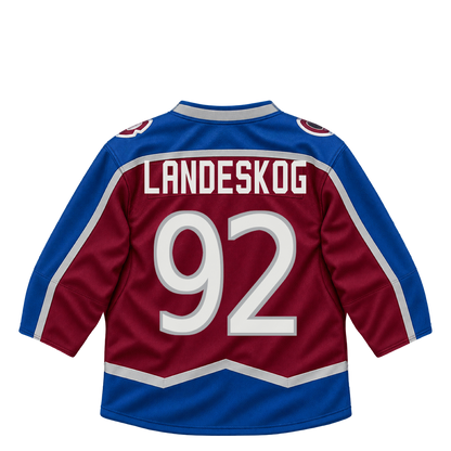 Colorado Avalanche LANDESKOG #92 jersey keychain artwork preview. Jersey keychain design. Attachment hardware is supplied with the finished acrylic keychain.