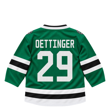 Dallas Stars OETTINGER #29 jersey keychain artwork preview. Jersey keychain design. Attachment hardware is supplied with the finished acrylic keychain.