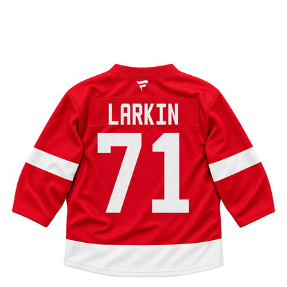 Detroit Red Wings LARKIN #71 jersey keychain artwork preview. Jersey keychain design. Attachment hardware is supplied with the finished acrylic keychain.