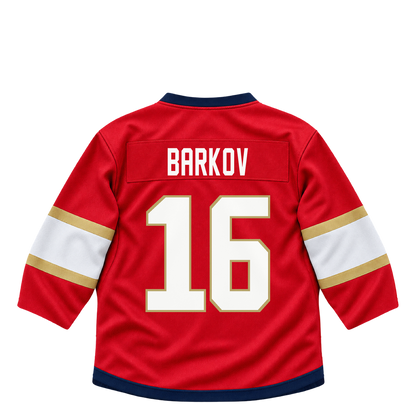Florida Panthers BARKOV #16 jersey keychain artwork preview. Jersey keychain design. Attachment hardware is supplied with the finished acrylic keychain.