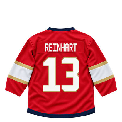 Florida Panthers REINHART #13 jersey keychain artwork preview. Jersey keychain design. Attachment hardware is supplied with the finished acrylic keychain.