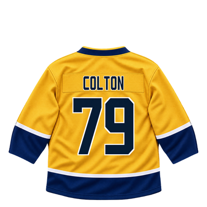 Nashville Predators COLTON #79 jersey keychain artwork preview. Jersey keychain design. Attachment hardware is supplied with the finished acrylic keychain.
