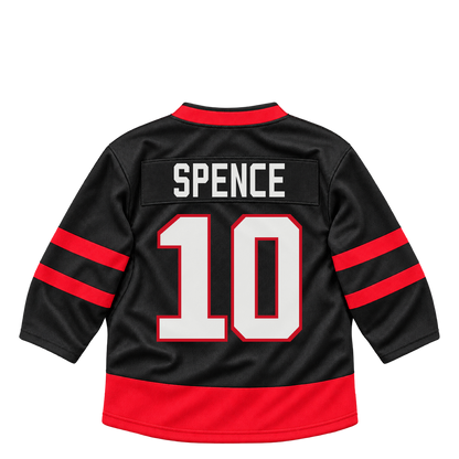 Ottawa Senators SPENCE #10 jersey keychain artwork preview. Jersey keychain design. Attachment hardware is supplied with the finished acrylic keychain.