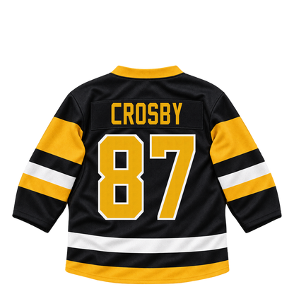 Pittsburgh Penguins CROSBY #87 jersey keychain artwork preview. Jersey keychain design. Attachment hardware is supplied with the finished acrylic keychain.