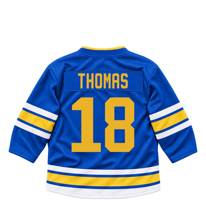 St. Louis Blues THOMAS #18 jersey keychain artwork preview. Jersey keychain design. Attachment hardware is supplied with the finished acrylic keychain.