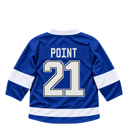 Tampa Bay Lightning POINT #21 jersey keychain artwork preview. Jersey keychain design. Attachment hardware is supplied with the finished acrylic keychain.