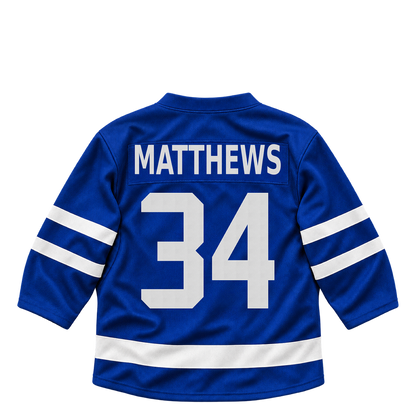 Toronto Maple Leafs MATTHEWS #34 jersey keychain artwork preview. Jersey keychain design. Attachment hardware is supplied with the finished acrylic keychain.