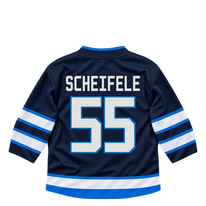 Winnipeg Jets SCHEIFELE #55 jersey keychain artwork preview. Jersey keychain design. Attachment hardware is supplied with the finished acrylic keychain.