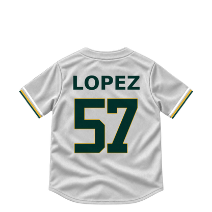 Athletics jersey keychain — Jacob Lopez #57. Exact saved player artwork preview.