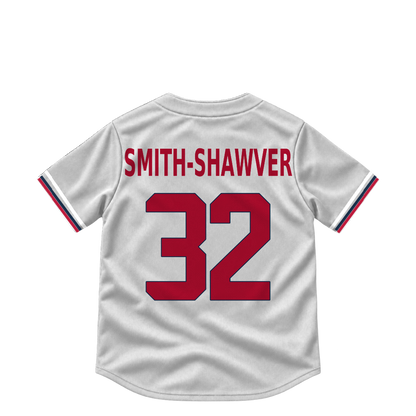 Atlanta Braves jersey keychain — AJ Smith-Shawver #32. Exact saved player artwork preview.