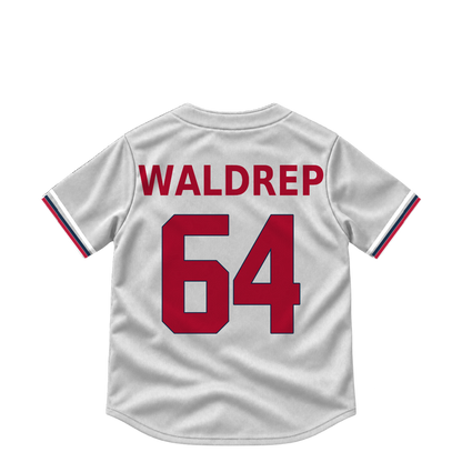 Atlanta Braves jersey keychain — Hurston Waldrep #64. Exact saved player artwork preview.