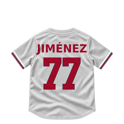 Atlanta Braves jersey keychain — Joe Jiménez #77. Exact saved player artwork preview.