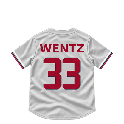 Atlanta Braves jersey keychain — Joey Wentz #33. Exact saved player artwork preview.