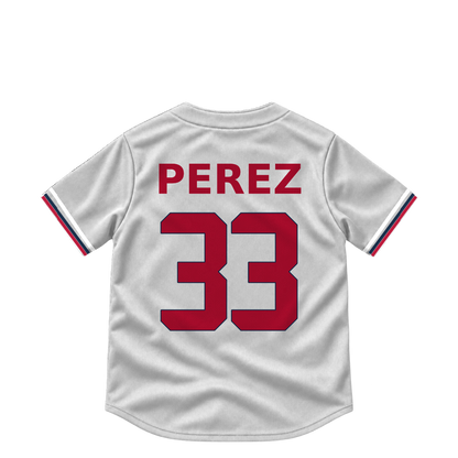 Atlanta Braves jersey keychain — Martin Perez #33. Exact saved player artwork preview.