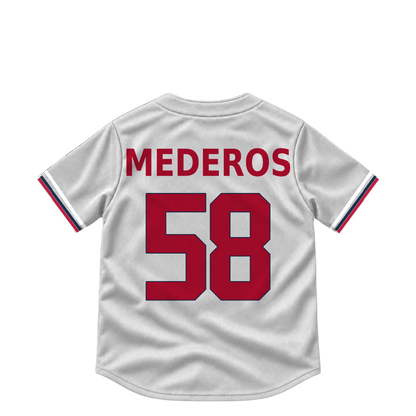 Atlanta Braves jersey keychain — Victor Mederos #58. Exact saved player artwork preview.