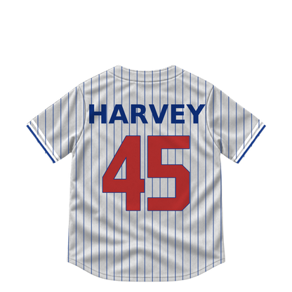 Chicago Cubs jersey keychain — Hunter Harvey #45. Exact saved player artwork preview.