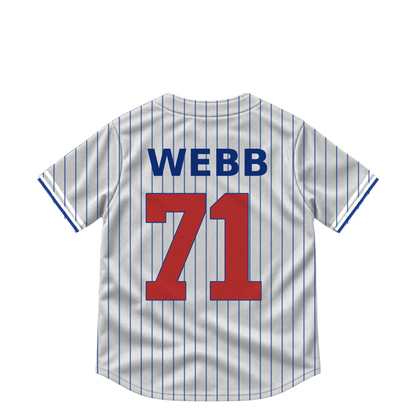 Chicago Cubs jersey keychain — Jacob Webb #71. Exact saved player artwork preview.