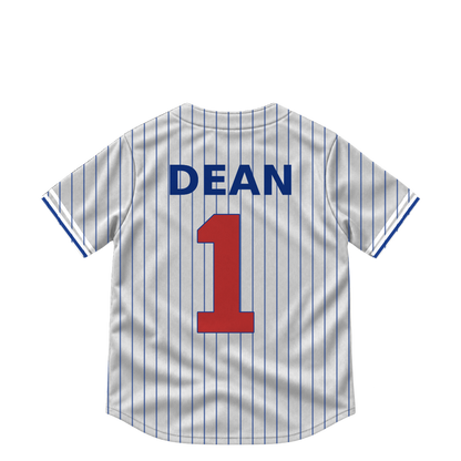 Chicago Cubs jersey keychain — Justin Dean #1. Exact saved player artwork preview.