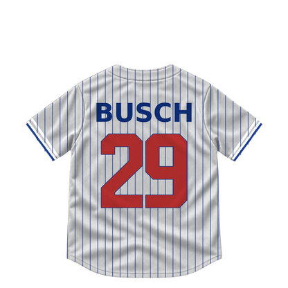Chicago Cubs jersey keychain — Michael Busch #29. Exact saved player artwork preview.