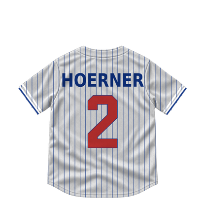Chicago Cubs jersey keychain — Nico Hoerner #2. Exact saved player artwork preview.