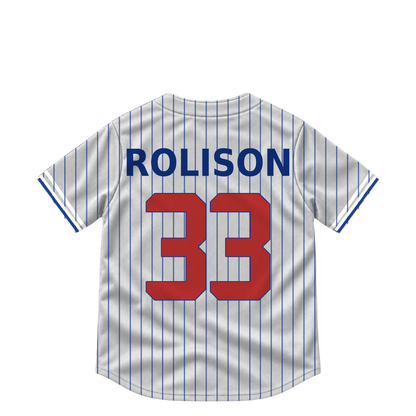 Chicago Cubs jersey keychain — Ryan Rolison #33. Exact saved player artwork preview.