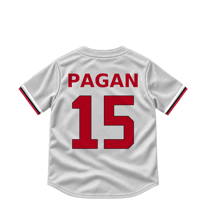 Cincinnati Reds jersey keychain — Emilio Pagan #15. Exact saved player artwork preview.