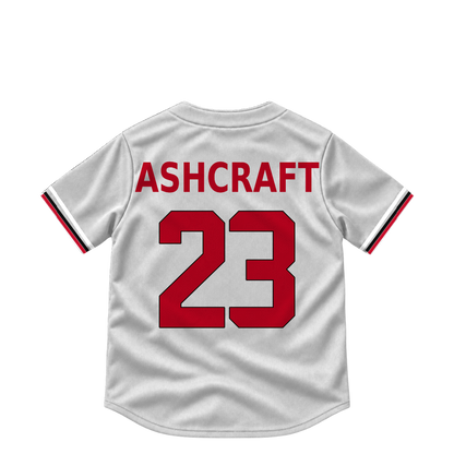 Cincinnati Reds jersey keychain — Graham Ashcraft #23. Exact saved player artwork preview.